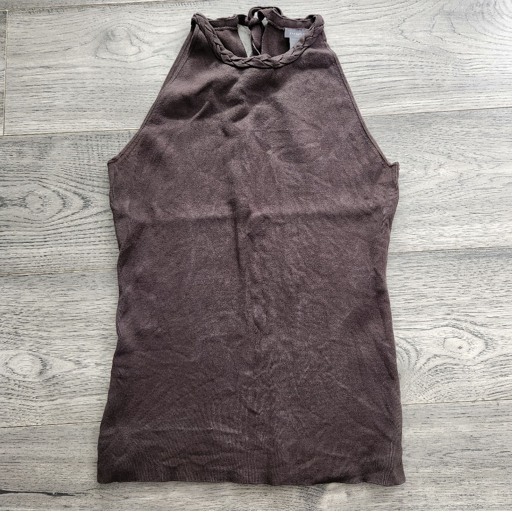 Ann Taylor | Brown Ribbed Halter Neck Tank Top